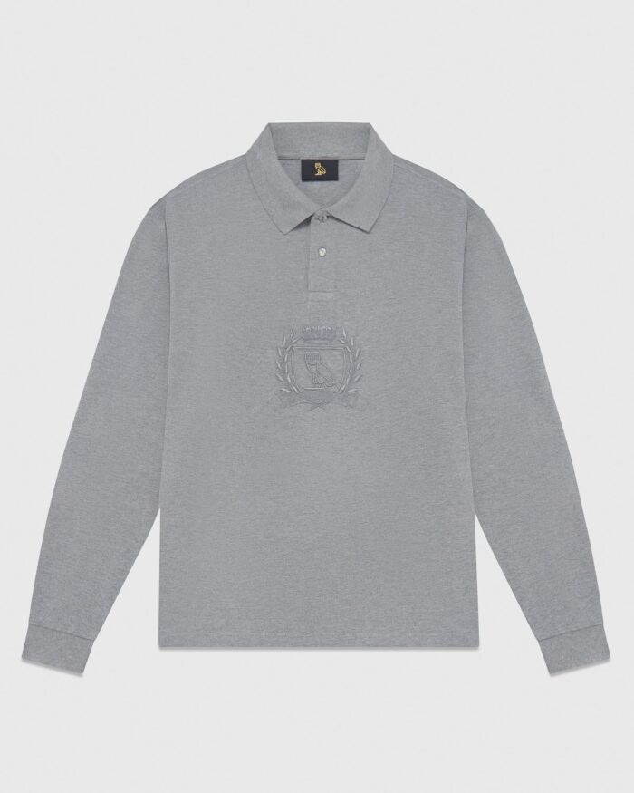 LONGSLEEVE PIQUE POLO WITH CREST HEATER GREY
