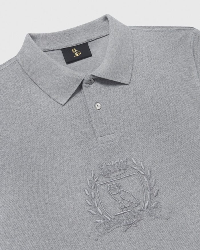LONGSLEEVE PIQUE POLO WITH CREST HEATER GREY